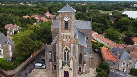 Talmont saint Hilaire St Peter Church, Vendée of Pays de la Loire in France. Aerial backward rising