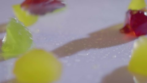 falling jelly (gelatin dessert ) in slow motion 