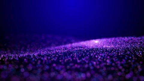 Digital futuristic cyberspace ultraviolet particles dynamic flowing as glowing waves. Abstract 4K UHD 3D video loop motion template design blurred background.