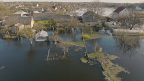 Flood water ecology river rain dirty village damage climate storm park