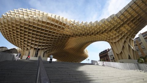 Sevilla , Spain - 04 15 2022: Setas de Sevilla, Metropol Parasol represents the most impressive contemporary architecture work in the city