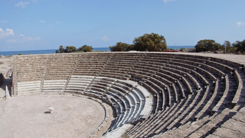 Majestic ancient limestone amphitheater in city of Salamis, Cyprus