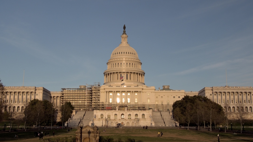 Evening to time lapse view of the United States Capitol at Washington DC
