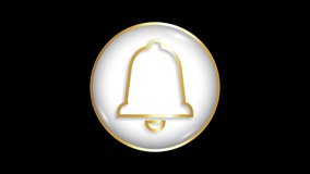 Animated 3D Notification Bell Button Icon in Gold and Silver colors isolated on Black Screen Background. Graphic Element for Video Channels, Social Media, Advertising Banners and else.