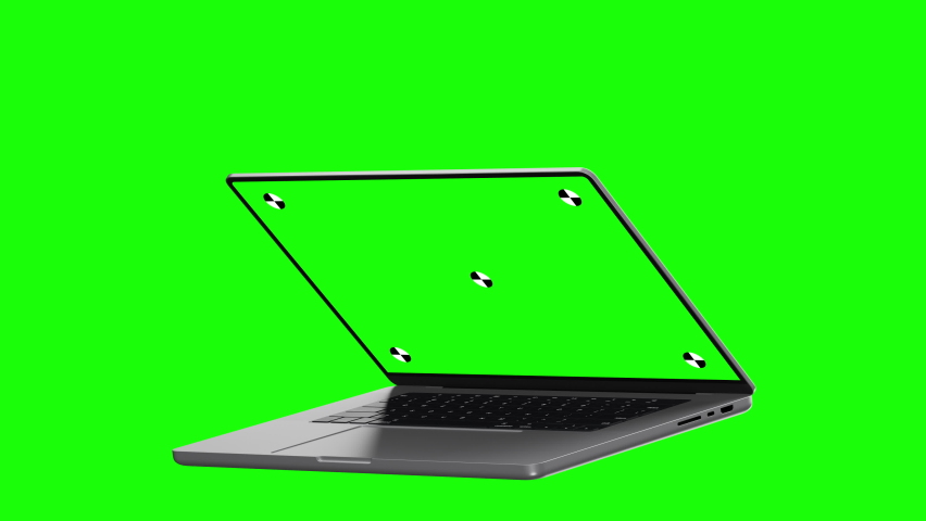 3d render of laptop moving in a green background with green screen with marks for tracking | Shutterstock HD Video #1089450563