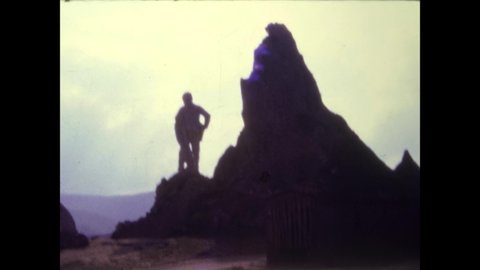 Bilbao, Spain june 1974: Statues on the mountain in spain in 70s