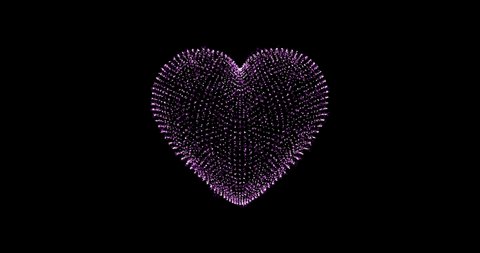 hearts love pink red, animated dots, particles. 4K, abstract heart shaped particles. motion graphics. graphic design element. isolate on black background