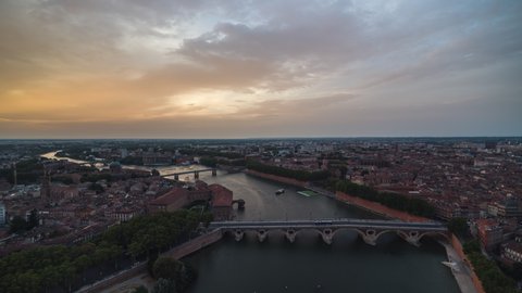 Establishing Aerial View Shot of Toulouse Fr, Haute-Garonne, France, incredible sky