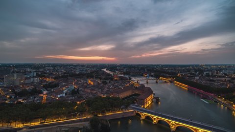 Establishing Aerial View Shot of Toulouse Fr, Haute-Garonne, France, incredible sky