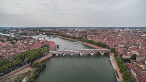 Establishing Aerial View Shot of Toulouse Fr, Haute-Garonne, France, overcast