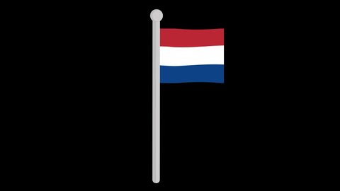 Loop animation of the flag of netherlands waving on a flagpole, on a transparent background