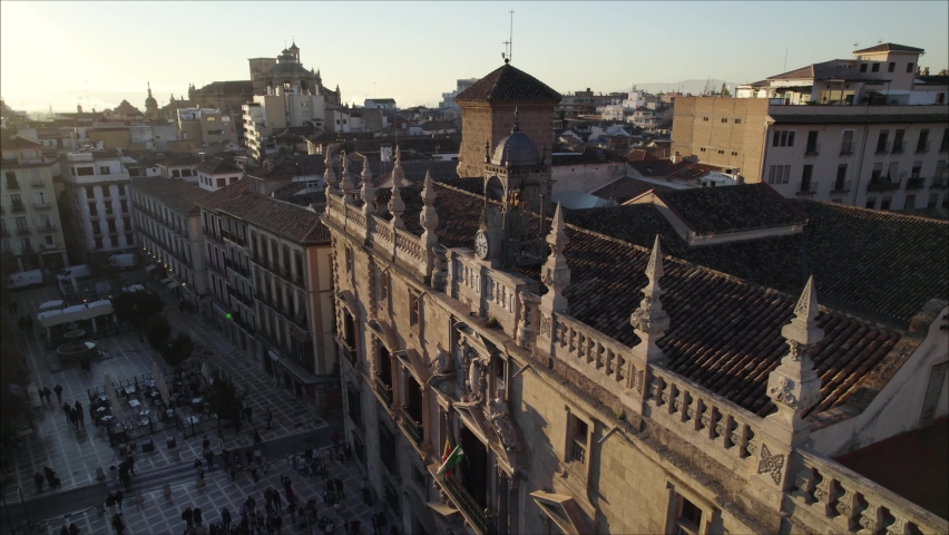 Detailed facade of Royal Chancellery of Granada in Spain; aerial view
