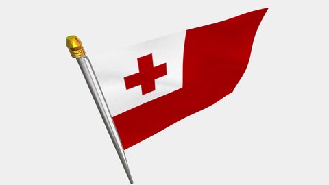 A loop video of the Tonga flag swaying in the wind from a diagonally upper left perspective.