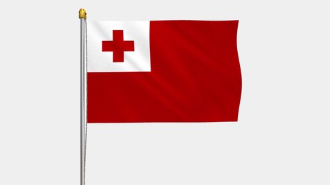 A loop video of the Tonga flag swaying in the wind from a frontal perspective.