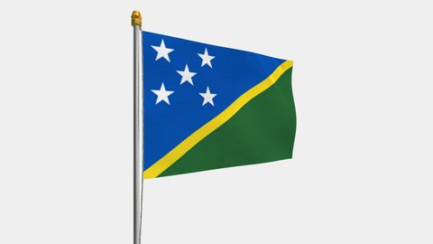 A loop video of the the Solomon Islands flag swaying in the wind from the left perspective.