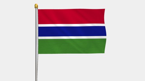 A loop video of the The Gambia flag swaying in the wind from a frontal perspective.