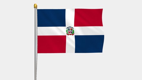A loop video of the the Dominican Republic flag swaying in the wind from a frontal perspective.
