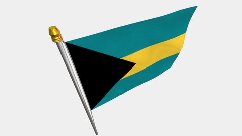 A loop video of the the Bahamas flag swaying in the wind from a diagonally upper left perspective.