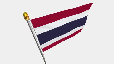A loop video of the Thailand flag swaying in the wind from a diagonally upper left perspective.
