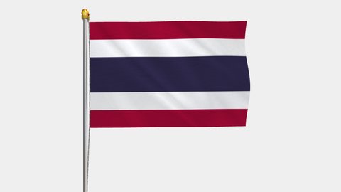A loop video of the Thailand flag swaying in the wind from a frontal perspective.