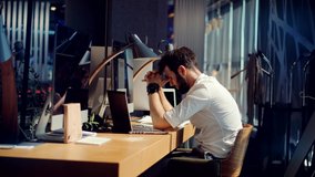 Sad Tired Worker Overworked On Computer.Unhappy Frustrated Businessman.Office Work Overtime. Workaholic Business Finance Deadline.Sad Tired Businessman In Office.Annoyed Overwhelmed Exhausted Stressed - Powered by Shutterstock - Get 15% off with code: PIKWIZARD15
