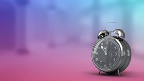 Animation of clock moving over blue and pink background. pattern, colour and time concept digitally generated video.