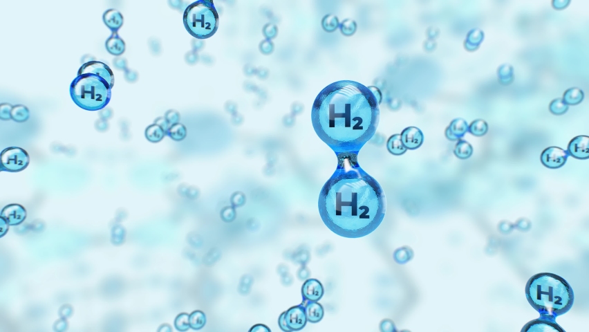 Hydrogen molecule. We move to the molecular level and fly up to the hydrogen molecule. The light concept of green energy. Carbon free. | Shutterstock HD Video #1089467445