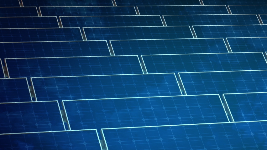 Endless solar panels field reflect sky and sun generate electricity. Photovoltaic systems. Green energy 3D animation loop flying over Solar energy fields | Shutterstock HD Video #1089470721