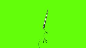 Animation of a needle with a thread painting over the screen. 2D transition in hand-drawing. 4k stock video with alpha channel. Motion clip for the channel about needlework, and handmade screensavers.
