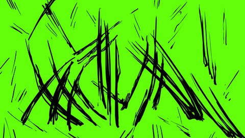 Scratches on a green background. Destruction of the screen by a wild animal in a cartoon style. A claw-torn canvas. 2D transition in hand-drawing. 4k stock video with alpha channel.