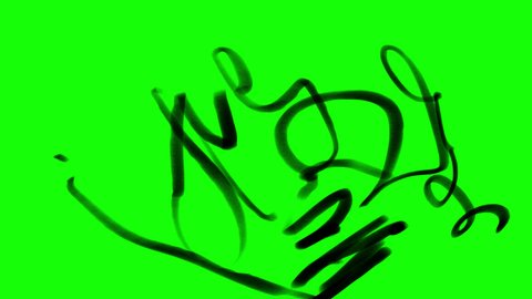 Animation of chaotic swirling blobs on a green background. Hand art drawing effect. Doodle strokes and scratches. 4k abstract drafts to overlay on a clip.
