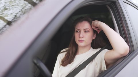 Anxiety Stress Woman Driver Behind Wheel Stock Footage Video (100% ...