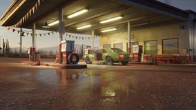 Panning shot gas station and hotel motel cafe in the Mojave Desert. - Powered by Shutterstock - Get 15% off with code: PIKWIZARD15