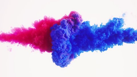 blue and red ink mixed in water on white background