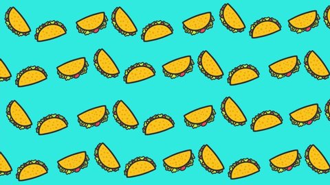 Taco animated 4K background, Mexican tacos pattern animation with blue wallpaper