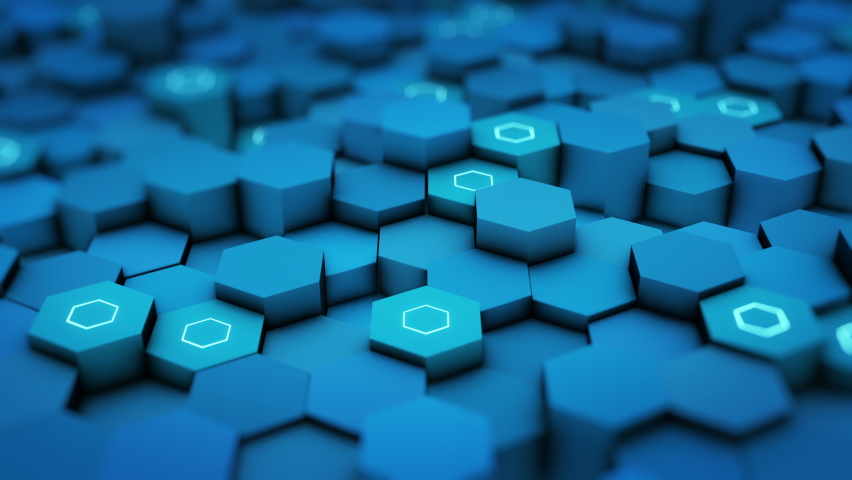 Abstract futuristic surface concept with hexagons. Trendy sci-fi technology background with hexagonal pattern. Minimal hexagonal grid pattern animation in light blue. 3D Render. Royalty-Free Stock Footage #1089481637