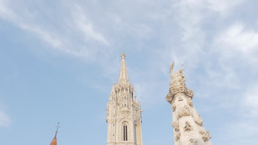 Matthias church and fountain nearby on Buda hill in Budapest 4K 2160p UltraHD footage  - Matyas-templom in Budapest Hungary on Budas Castle District 4K 3840X2160 UHD video