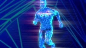 Retro Futuristic seamless background of a metal man running in a grid laser landscape - Powered by Shutterstock - Get 15% off with code: PIKWIZARD15