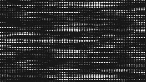 Animated halftone mosaic background. Movement strips of circles, dots. Glow particles. Television interference, noise. Moving digital energy lines. Living maze. Matrix. Business, computer games. 4k