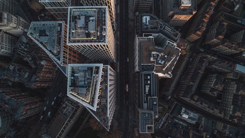 Top Down, Overhead, City Center, Establishing Aerial View Shot of London UK, United Kingdom