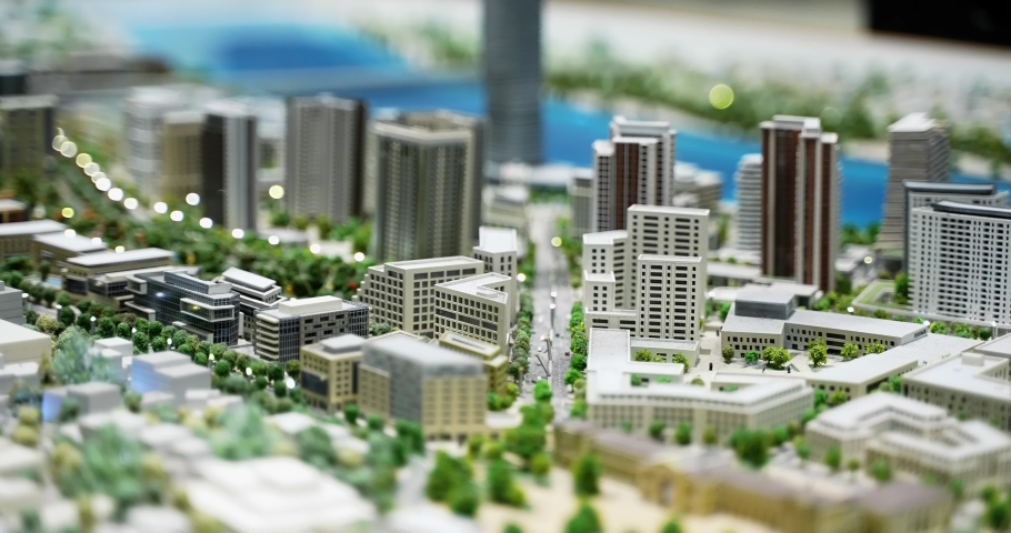 a scale model of a modern city for a project Royalty-Free Stock Footage #1089489223