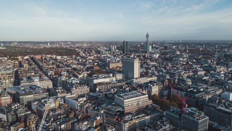 Center of London, Establishing Aerial View Shot of London UK, United Kingdom