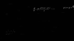 Animation of mathematical equations on black background. education and digital interface concept digitally generated video.
