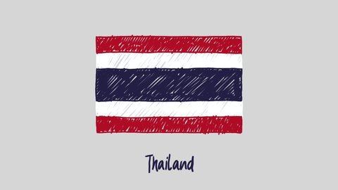 Thailand Flag Marker Whiteboard or Pencil Color Sketch Looping Animation