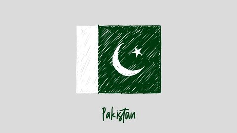Pakistan Flag Marker Whiteboard or Pencil Color Sketch Looping Animation