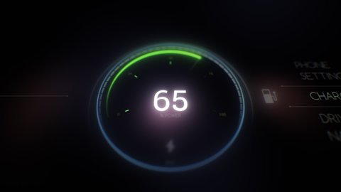 Electric Car Dashboard battery indicator showing Progress of the Charging. Hybrid electric car in charge. Electric Car Battery Gauge. Green energy in car industry. Eco friendly future. UI animation