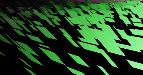 3d render with pink green flat tiles on black background