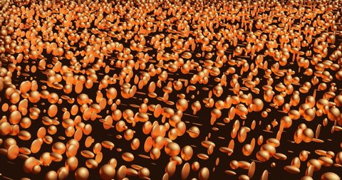 3d render with a pattern of golden spheres and ellipses