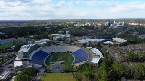 Durham, NC - United States - March 26, 2022: This video shows aerial views of the Duke University’s Wallace Wade Stadium. 