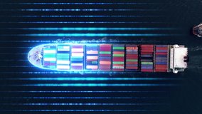 Futuristic Technology Autonomous Semi Cargo container ship with Sensors Scanning line effects concept digital cyber internet technology logistic export import transportation global business service - Powered by Shutterstock - Get 15% off with code: PIKWIZARD15